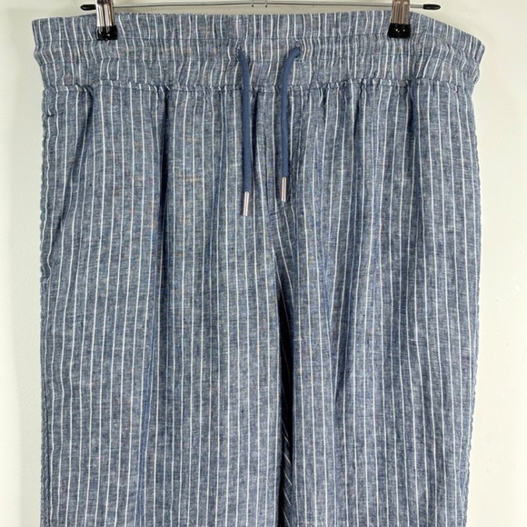 Quince European Linen Wide Leg Cropped Pants XL Chambray Blue Stripe Pockets - Picture 3 of 11